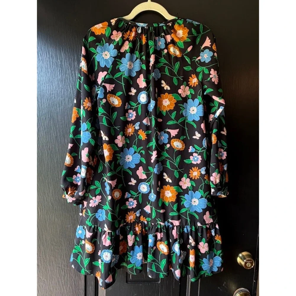 Kate Spade New York Spring Floral Garden Tulip Dress Black Size 6 Long Sleeve
